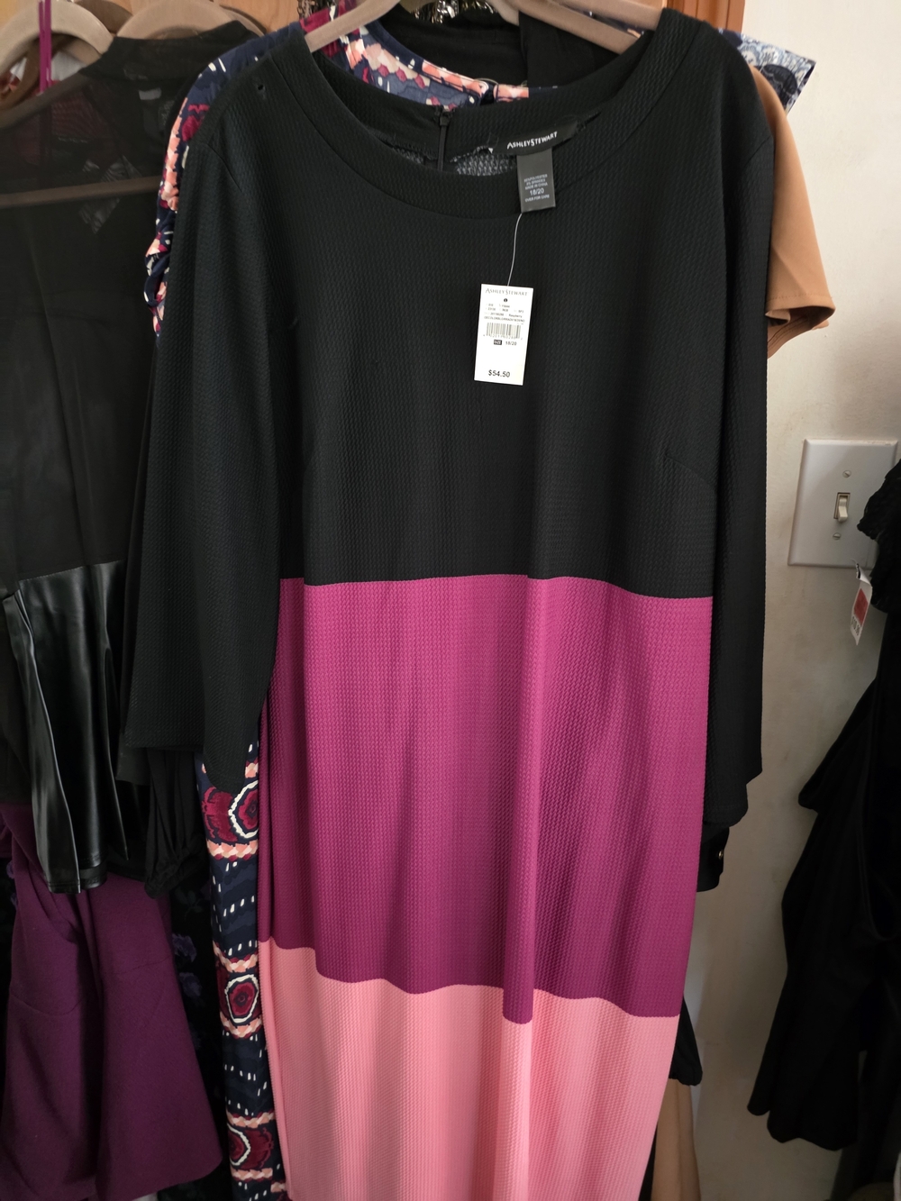 Ashley Stewart Three-Tone Colorblock Midi Dress - Black, Magenta & Pink